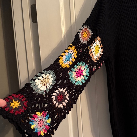 SHEIN Black Sweater with Colorful Crochet Sleeves - Picture 2 of 2